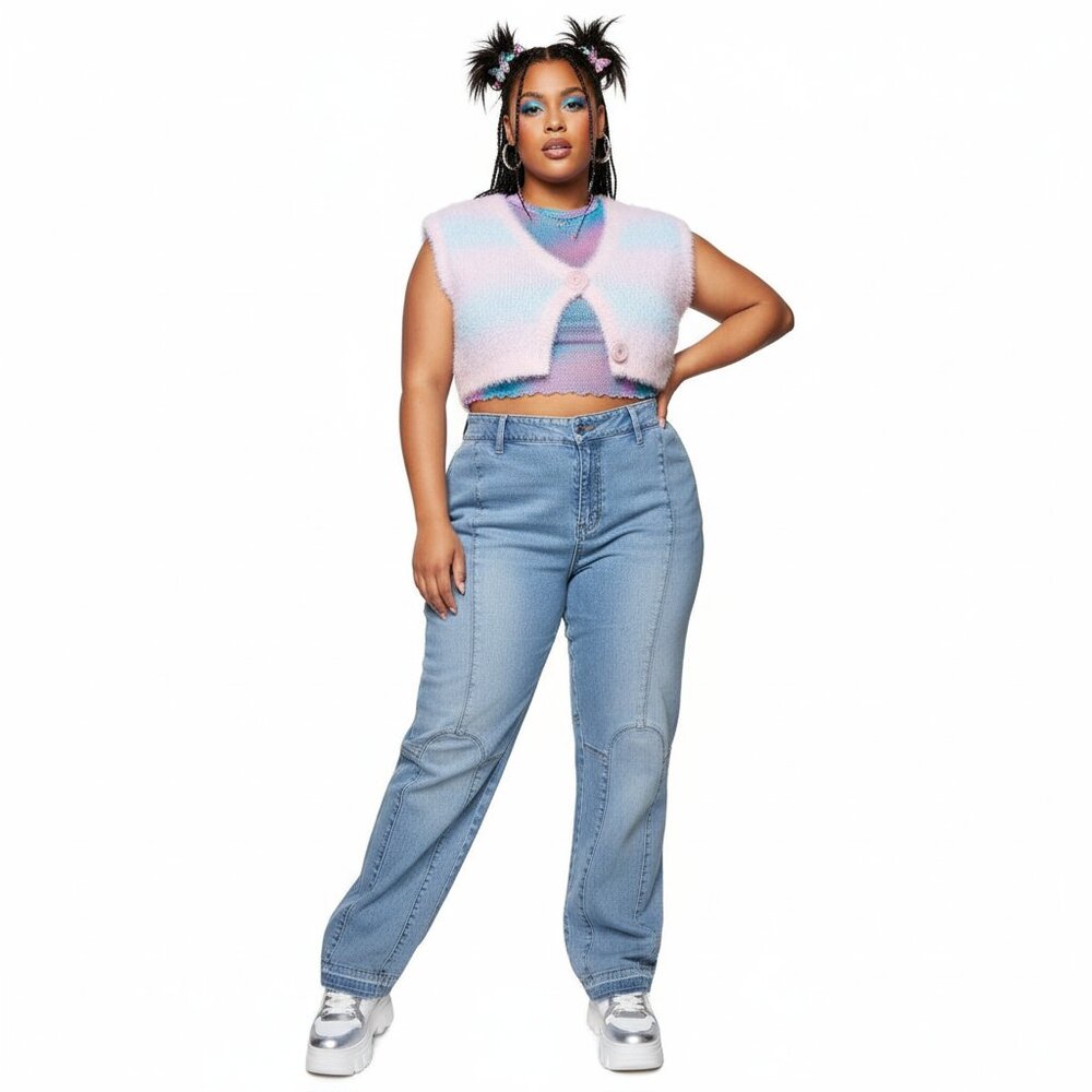 The Blues Rhinestone Embellished High Rise Denim Blue Jeans Plus‎ Size 20 Y2K
